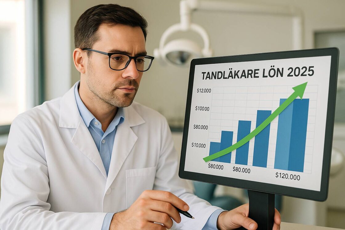 Upptäck tandläkares lönenivåer 2025, från genomsnittslönen 54 400 kr till specialistlöner på 95 000 kr. Få insikt i regionala skillnader och karriärvägar.